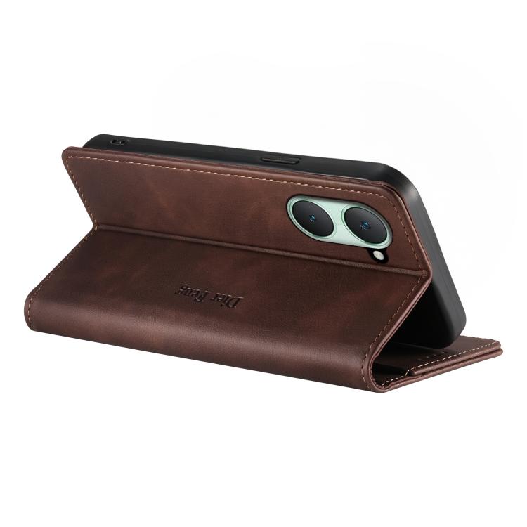 For vivo Y03 4G / Y18 4G Dierfeng Metal Snap Magnetic RFID Vegan Leather Phone Case