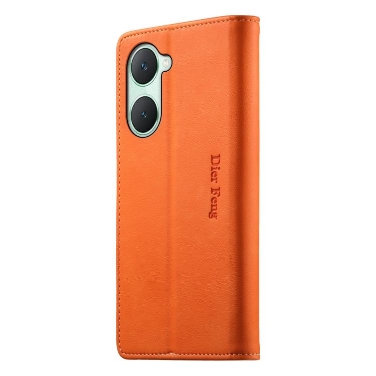 For vivo Y03 4G / Y18 4G Dierfeng Metal Snap Magnetic RFID Vegan Leather Phone Case