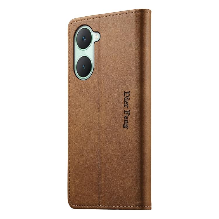 For vivo Y03 4G / Y18 4G Dierfeng Metal Snap Magnetic RFID Vegan Leather Phone Case