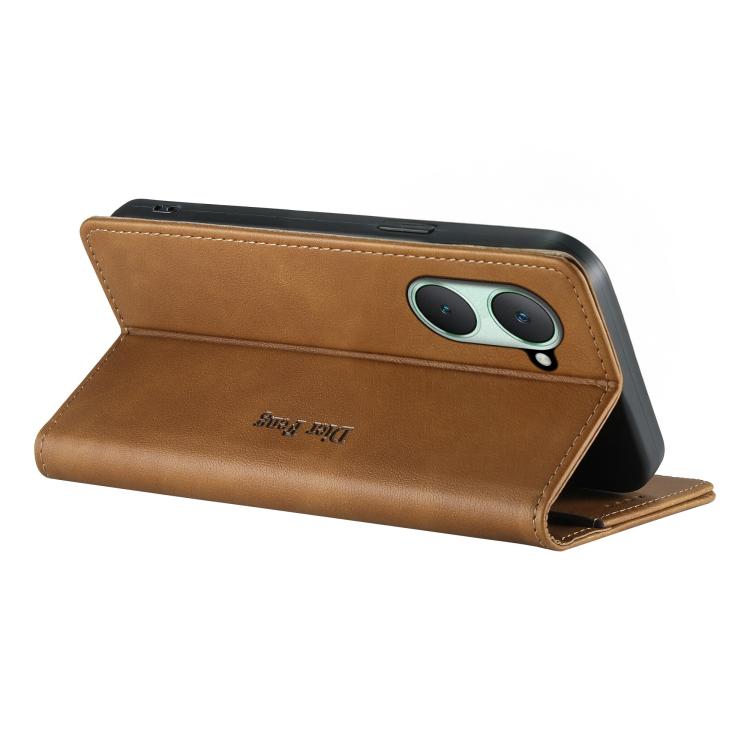For vivo Y03 4G / Y18 4G Dierfeng Metal Snap Magnetic RFID Vegan Leather Phone Case
