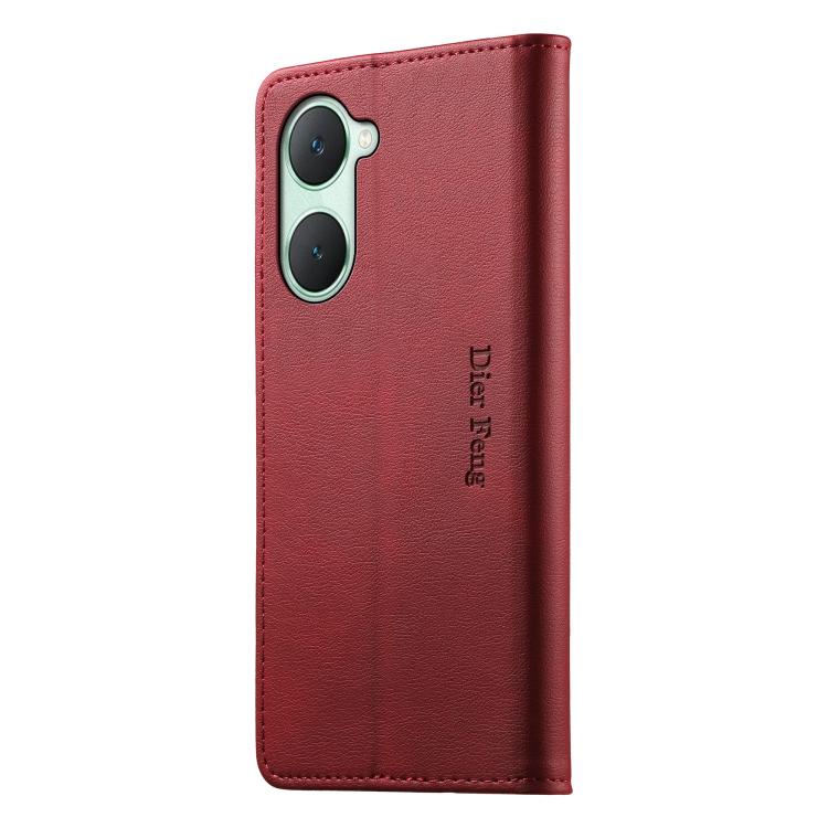 For vivo Y03 4G / Y18 4G Dierfeng Metal Snap Magnetic RFID Vegan Leather Phone Case