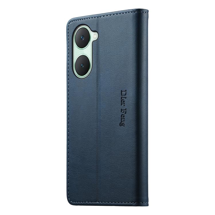 For vivo Y03 4G / Y18 4G Dierfeng Metal Snap Magnetic RFID Vegan Leather Phone Case