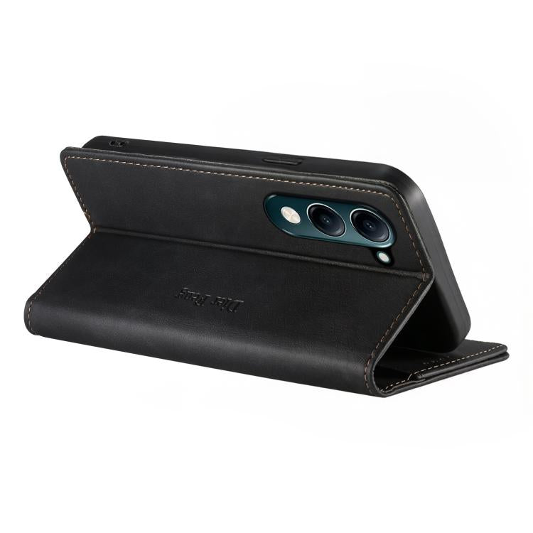For vivo Y04 4G / Y29s 5G Dierfeng Metal Snap Magnetic RFID Vegan Leather Phone Case