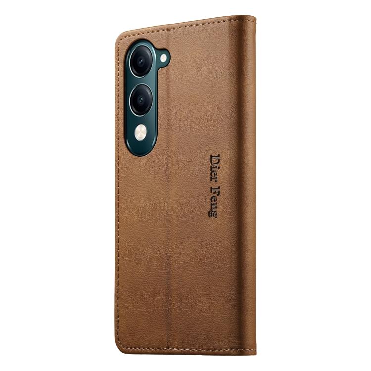 For vivo Y04 4G / Y29s 5G Dierfeng Metal Snap Magnetic RFID Vegan Leather Phone Case