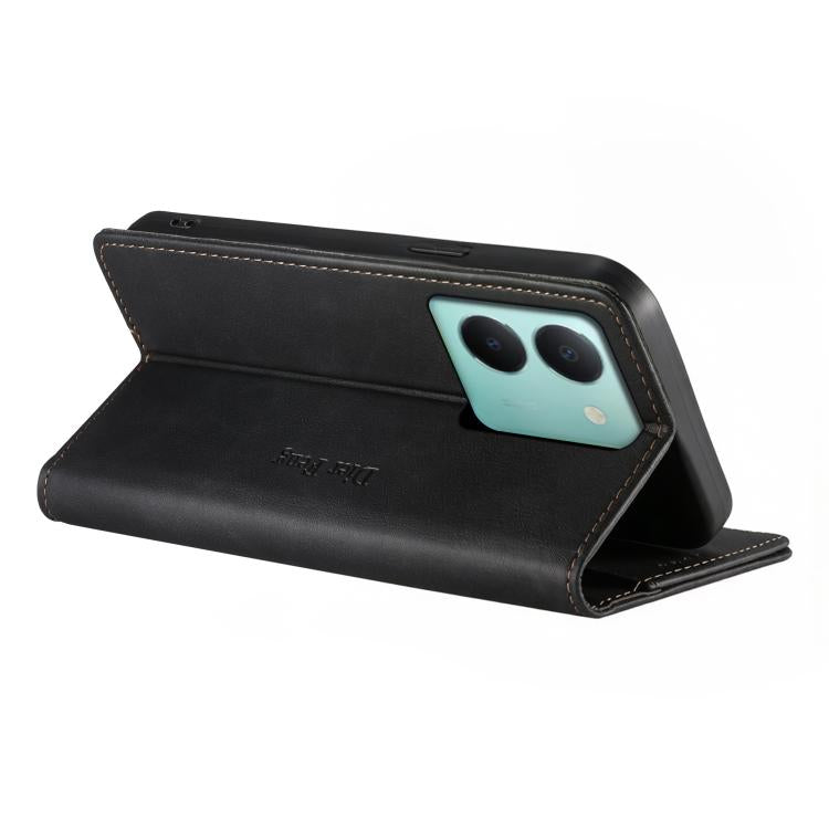 For vivo Y36 5G Dierfeng Metal Snap Magnetic RFID Vegan Leather Phone Case