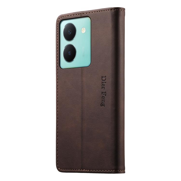 For vivo Y36 5G Dierfeng Metal Snap Magnetic RFID Vegan Leather Phone Case