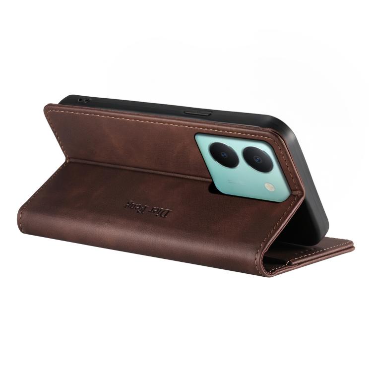 For vivo Y36 5G Dierfeng Metal Snap Magnetic RFID Vegan Leather Phone Case