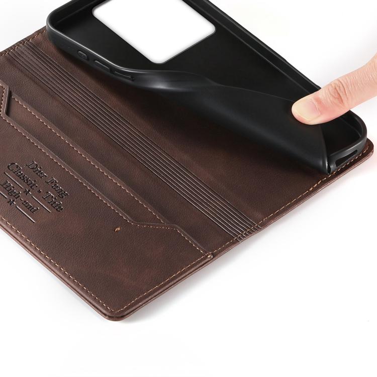 For vivo Y36 5G Dierfeng Metal Snap Magnetic RFID Vegan Leather Phone Case
