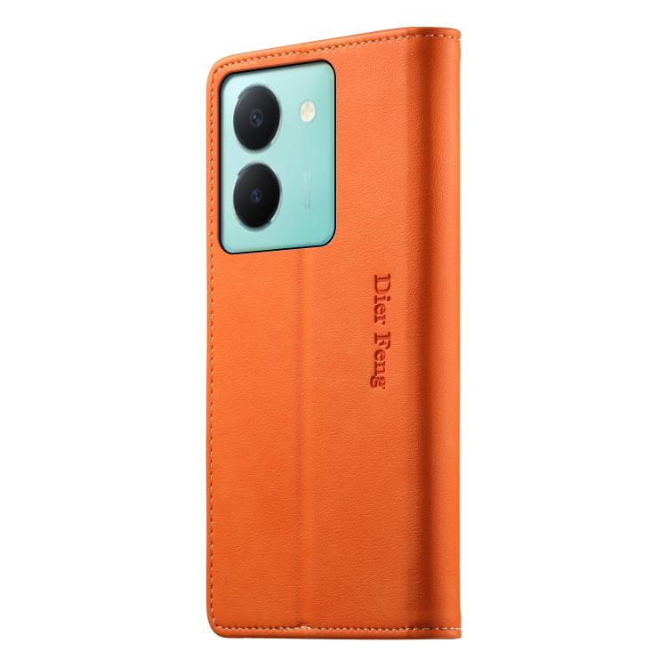 For vivo Y36 5G Dierfeng Metal Snap Magnetic RFID Vegan Leather Phone Case