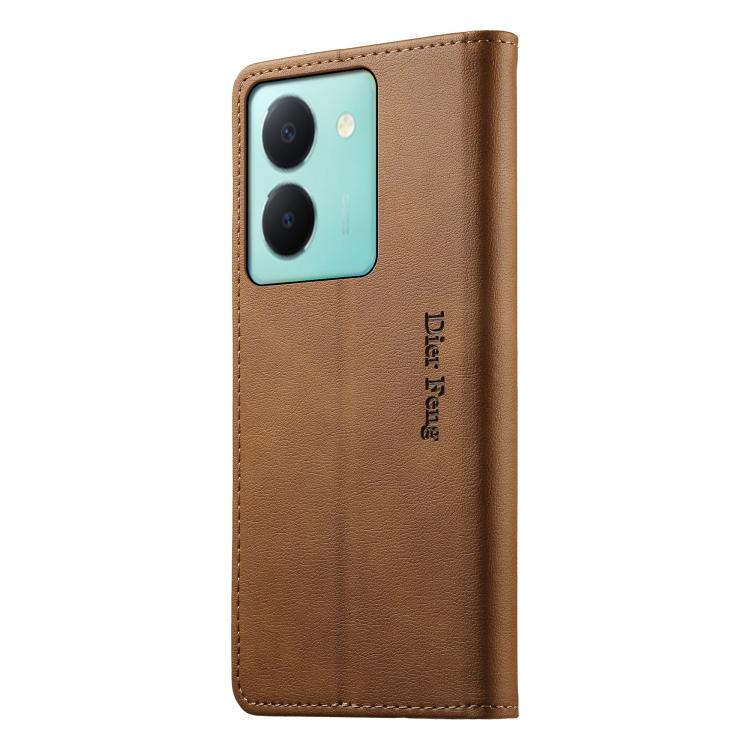 For vivo Y36 5G Dierfeng Metal Snap Magnetic RFID Vegan Leather Phone Case