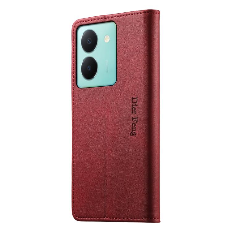 For vivo Y36 5G Dierfeng Metal Snap Magnetic RFID Vegan Leather Phone Case