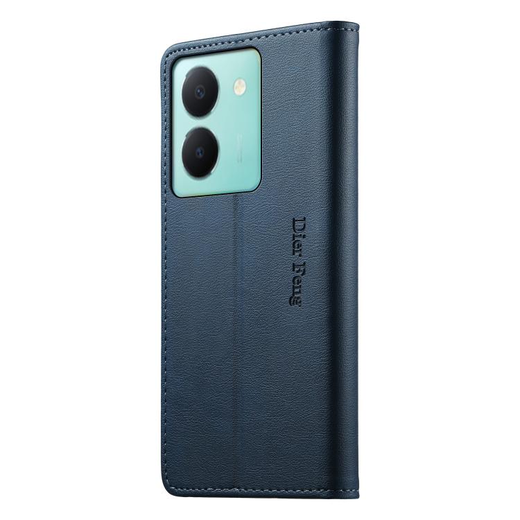 For vivo Y36 5G Dierfeng Metal Snap Magnetic RFID Vegan Leather Phone Case