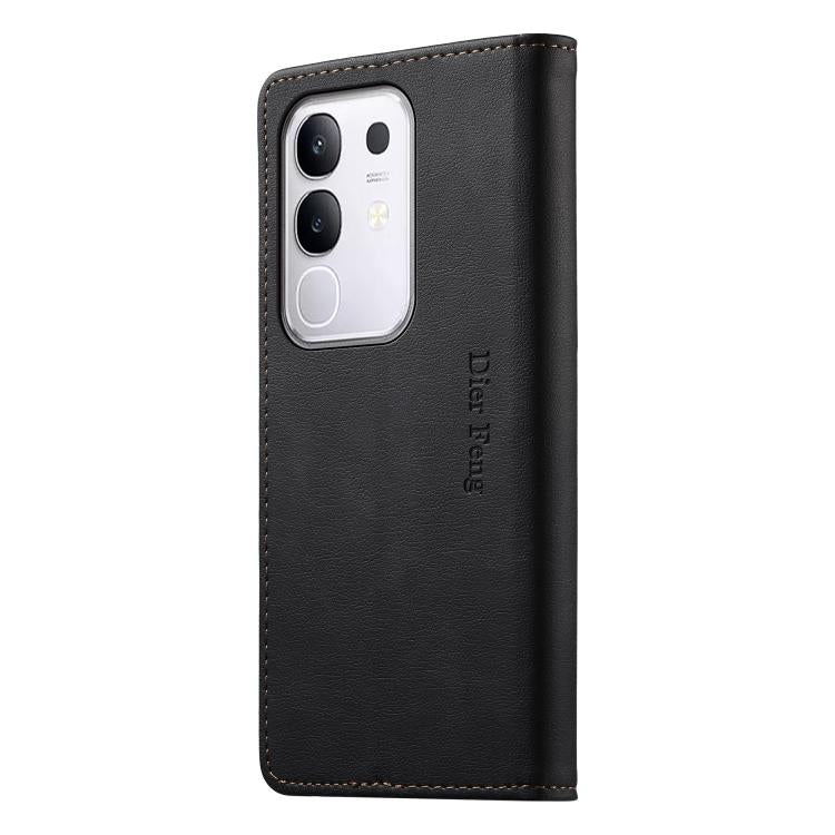 For vivo Y29 4G Dierfeng Metal Snap Magnetic RFID Vegan Leather Phone Case