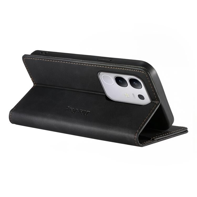 For vivo Y29 4G Dierfeng Metal Snap Magnetic RFID Vegan Leather Phone Case