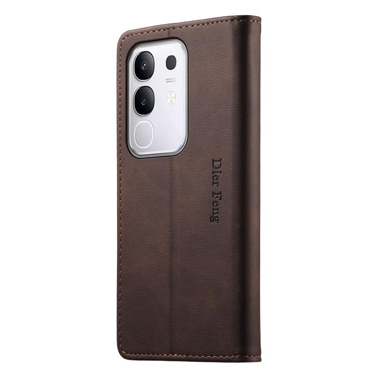 For vivo Y29 4G Dierfeng Metal Snap Magnetic RFID Vegan Leather Phone Case