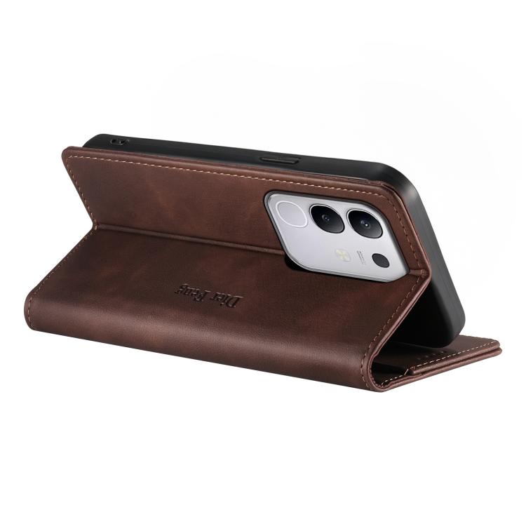For vivo Y29 4G Dierfeng Metal Snap Magnetic RFID Vegan Leather Phone Case