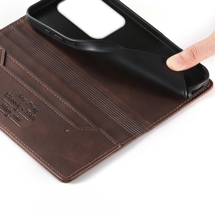 For vivo Y29 4G Dierfeng Metal Snap Magnetic RFID Vegan Leather Phone Case