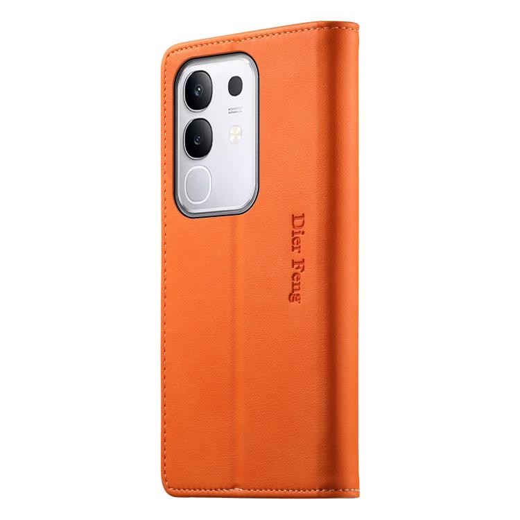 For vivo Y29 4G Dierfeng Metal Snap Magnetic RFID Vegan Leather Phone Case