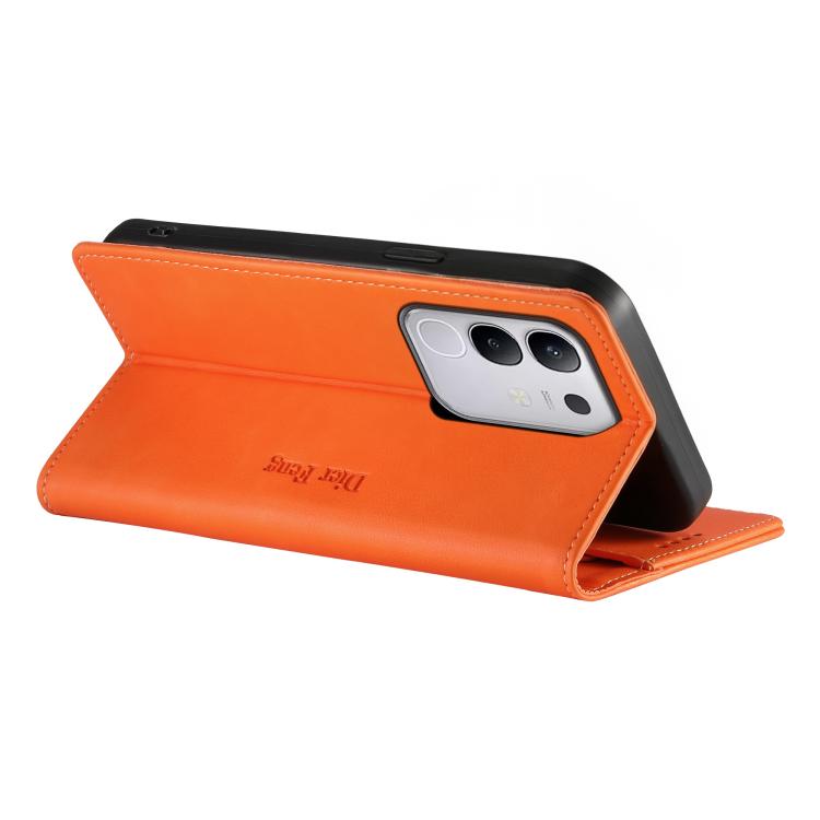 For vivo Y29 4G Dierfeng Metal Snap Magnetic RFID Vegan Leather Phone Case