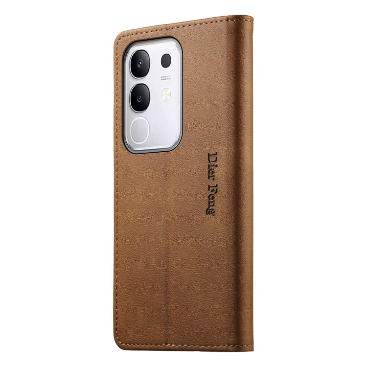 For vivo Y29 4G Dierfeng Metal Snap Magnetic RFID Vegan Leather Phone Case