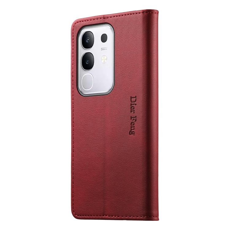 For vivo Y29 4G Dierfeng Metal Snap Magnetic RFID Vegan Leather Phone Case