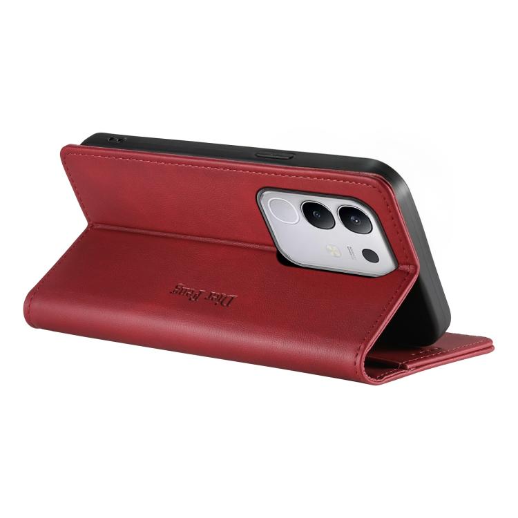 For vivo Y29 4G Dierfeng Metal Snap Magnetic RFID Vegan Leather Phone Case