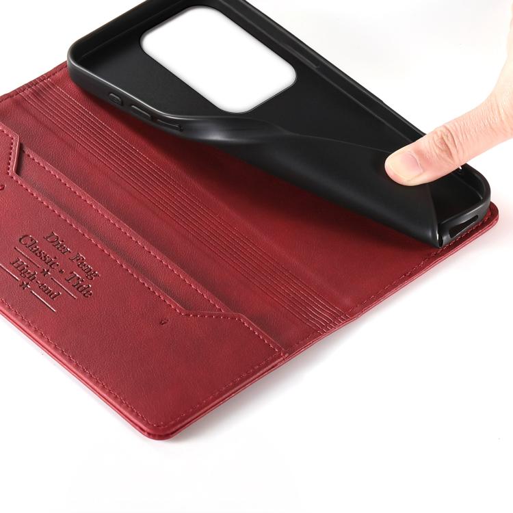 For vivo Y29 4G Dierfeng Metal Snap Magnetic RFID Vegan Leather Phone Case