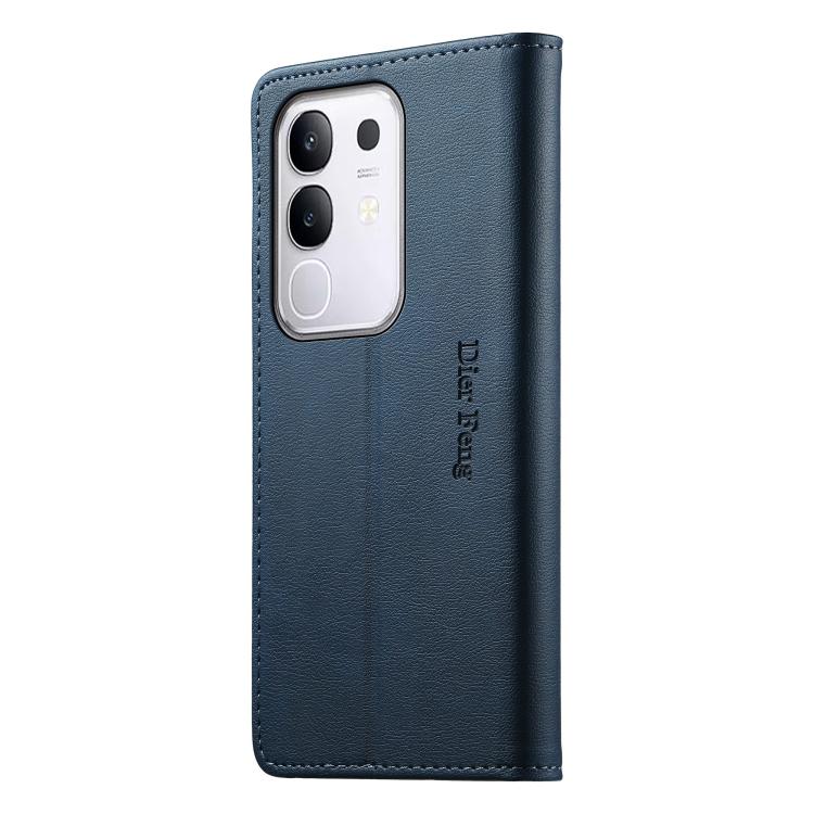 For vivo Y29 4G Dierfeng Metal Snap Magnetic RFID Vegan Leather Phone Case