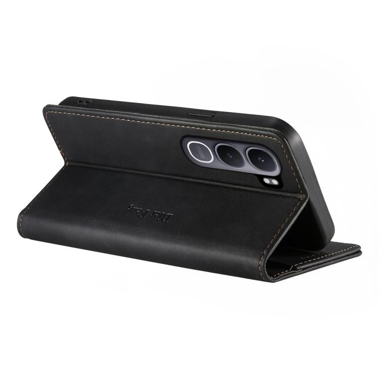For vivo Y31 5G 2025 Dierfeng Metal Snap Magnetic RFID Vegan Leather Phone Case