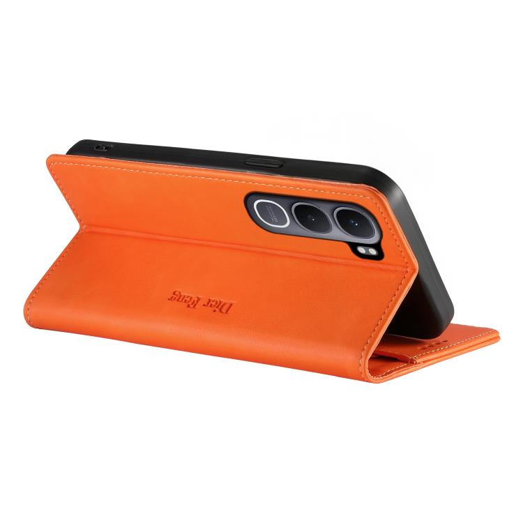 For vivo Y31 5G 2025 Dierfeng Metal Snap Magnetic RFID Vegan Leather Phone Case