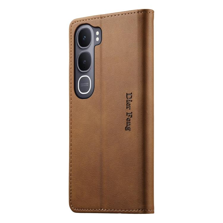 For vivo Y31 5G 2025 Dierfeng Metal Snap Magnetic RFID Vegan Leather Phone Case