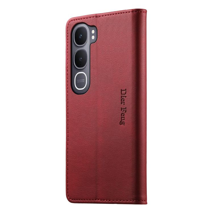 For vivo Y31 5G 2025 Dierfeng Metal Snap Magnetic RFID Vegan Leather Phone Case