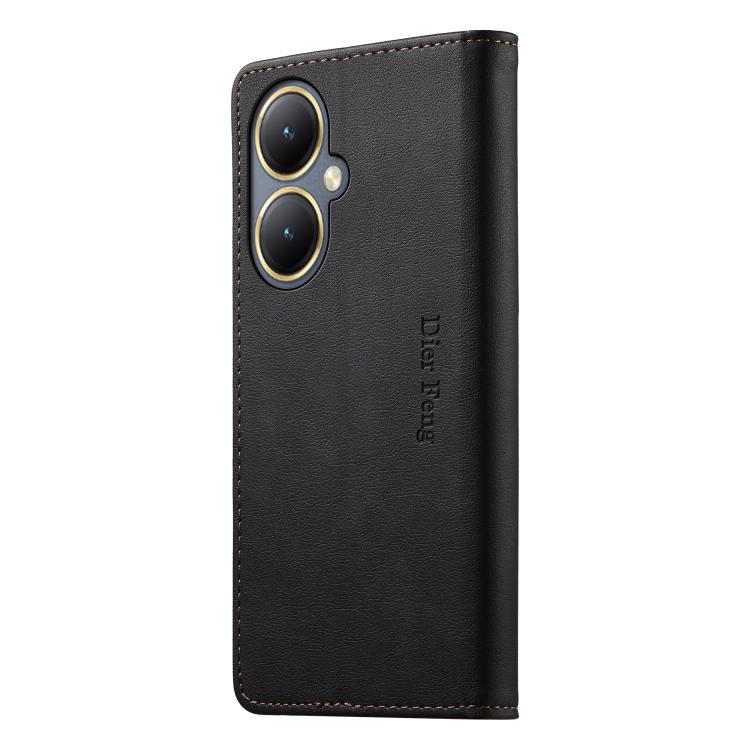 For vivo Y35+ / Y35M+ 5G / Y27 4G 2023 Dierfeng Metal Snap Magnetic RFID Vegan Leather Phone Case