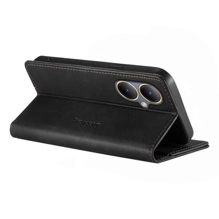 For vivo Y35+ / Y35M+ 5G / Y27 4G 2023 Dierfeng Metal Snap Magnetic RFID Vegan Leather Phone Case