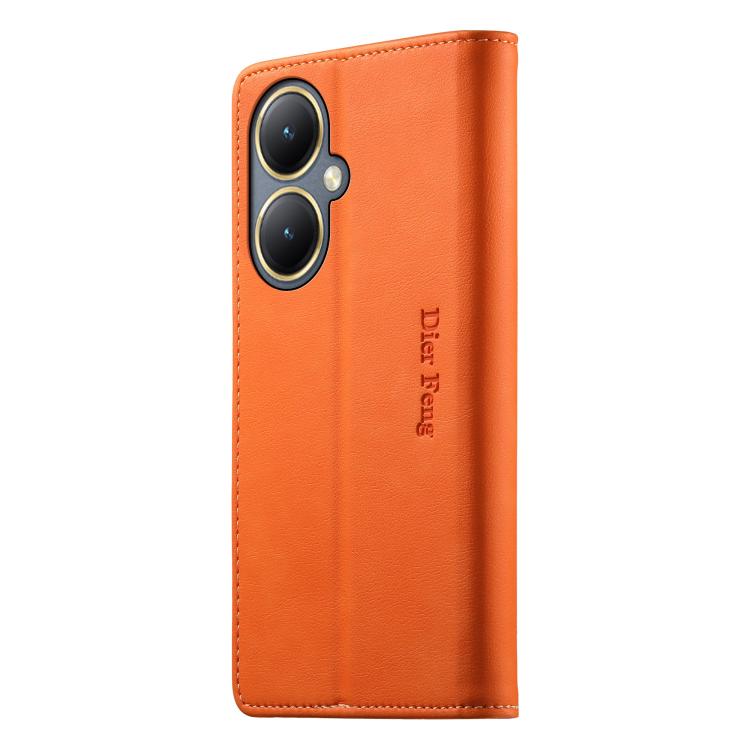 For vivo Y35+ / Y35M+ 5G / Y27 4G 2023 Dierfeng Metal Snap Magnetic RFID Vegan Leather Phone Case