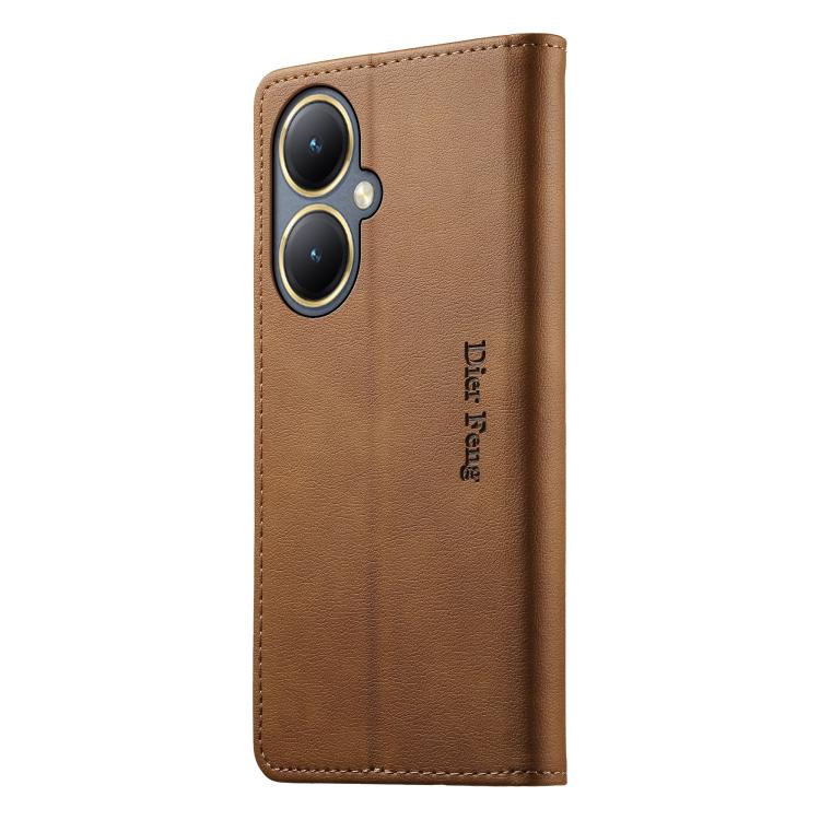For vivo Y35+ / Y35M+ 5G / Y27 4G 2023 Dierfeng Metal Snap Magnetic RFID Vegan Leather Phone Case