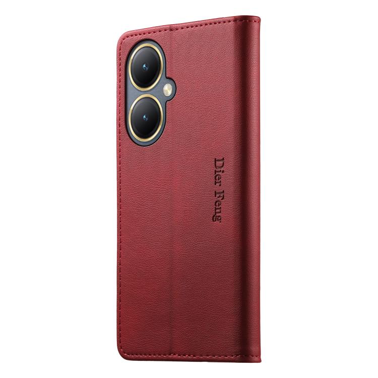 For vivo Y35+ / Y35M+ 5G / Y27 4G 2023 Dierfeng Metal Snap Magnetic RFID Vegan Leather Phone Case