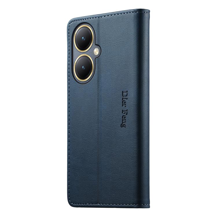 For vivo Y35+ / Y35M+ 5G / Y27 4G 2023 Dierfeng Metal Snap Magnetic RFID Vegan Leather Phone Case