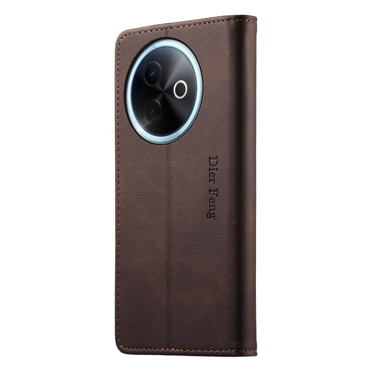 For vivo Y39 5G Dierfeng Metal Snap Magnetic RFID Vegan Leather Phone Case