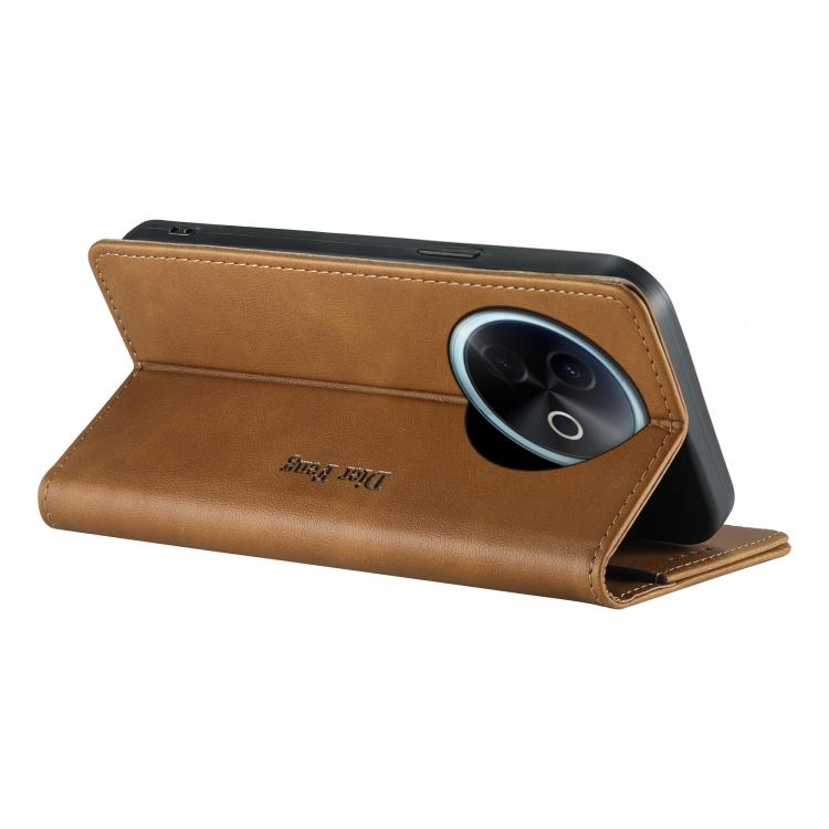 For vivo Y39 5G Dierfeng Metal Snap Magnetic RFID Vegan Leather Phone Case