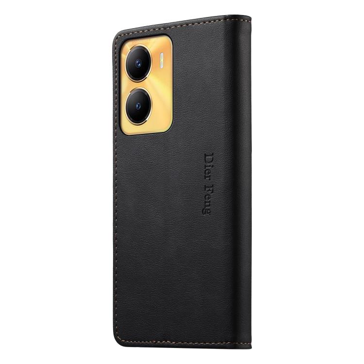 For vivo Y56 5G / Y16 4G / Y02s 4G Dierfeng Metal Snap Magnetic RFID Vegan Leather Phone Case