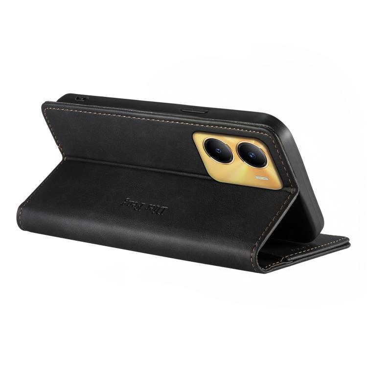 For vivo Y56 5G / Y16 4G / Y02s 4G Dierfeng Metal Snap Magnetic RFID Vegan Leather Phone Case