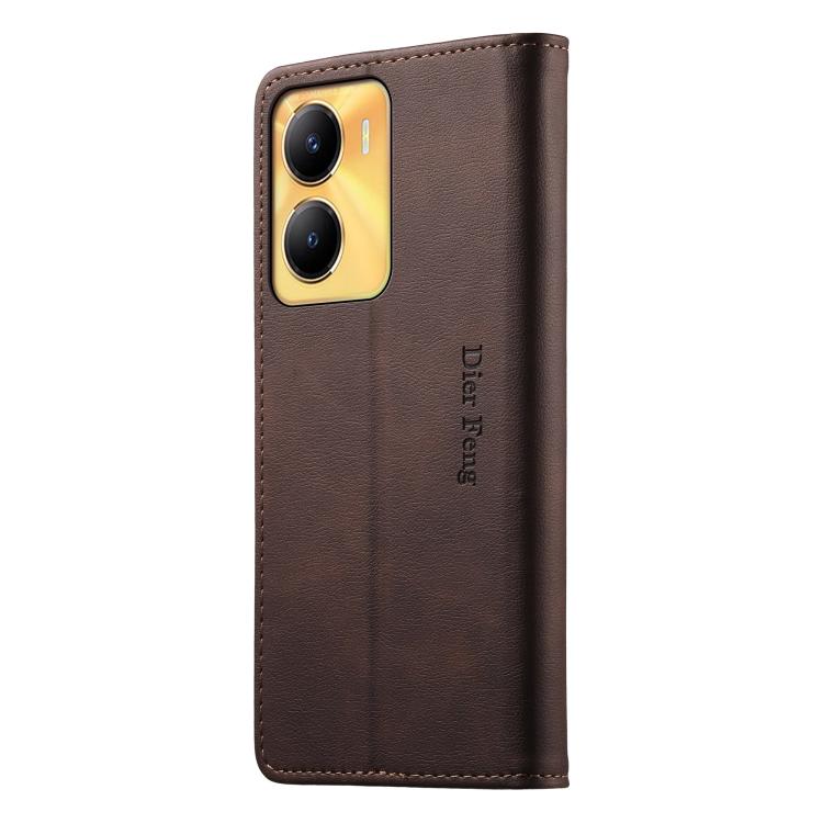 For vivo Y56 5G / Y16 4G / Y02s 4G Dierfeng Metal Snap Magnetic RFID Vegan Leather Phone Case