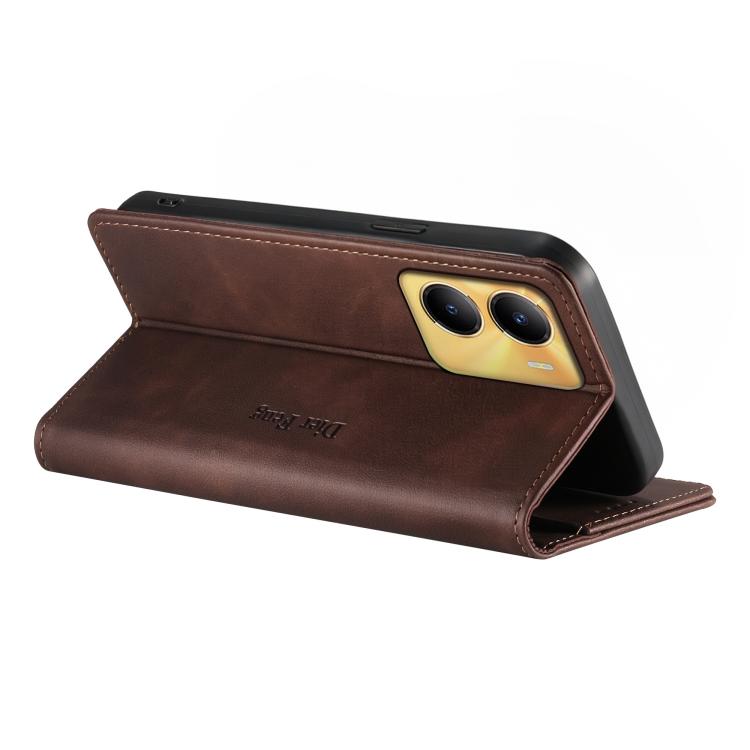 For vivo Y56 5G / Y16 4G / Y02s 4G Dierfeng Metal Snap Magnetic RFID Vegan Leather Phone Case