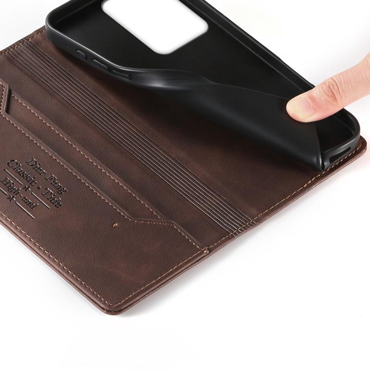 For vivo Y56 5G / Y16 4G / Y02s 4G Dierfeng Metal Snap Magnetic RFID Vegan Leather Phone Case