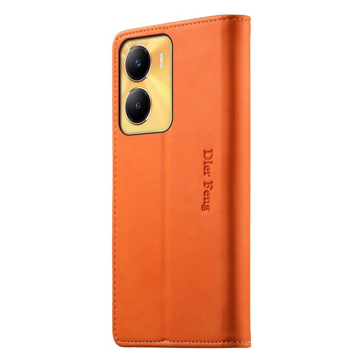 For vivo Y56 5G / Y16 4G / Y02s 4G Dierfeng Metal Snap Magnetic RFID Vegan Leather Phone Case