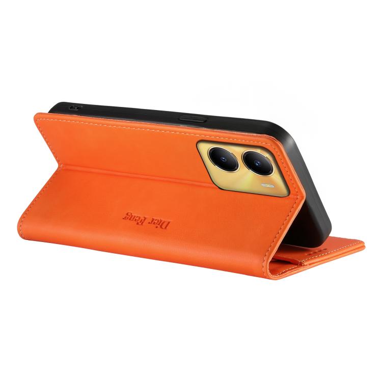 For vivo Y56 5G / Y16 4G / Y02s 4G Dierfeng Metal Snap Magnetic RFID Vegan Leather Phone Case