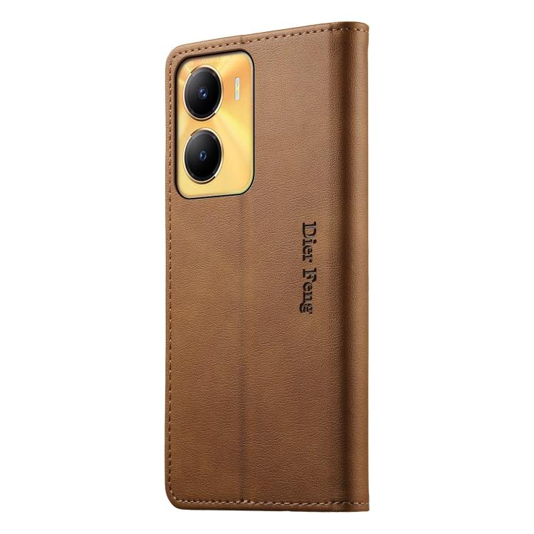 For vivo Y56 5G / Y16 4G / Y02s 4G Dierfeng Metal Snap Magnetic RFID Vegan Leather Phone Case