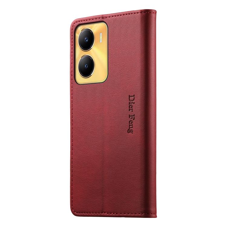 For vivo Y56 5G / Y16 4G / Y02s 4G Dierfeng Metal Snap Magnetic RFID Vegan Leather Phone Case