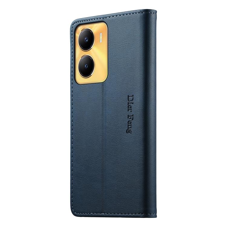 For vivo Y56 5G / Y16 4G / Y02s 4G Dierfeng Metal Snap Magnetic RFID Vegan Leather Phone Case